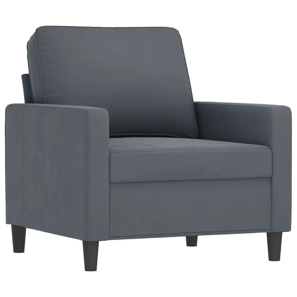 Sofa Chair Grey Velvet 60cm Padded Armchair