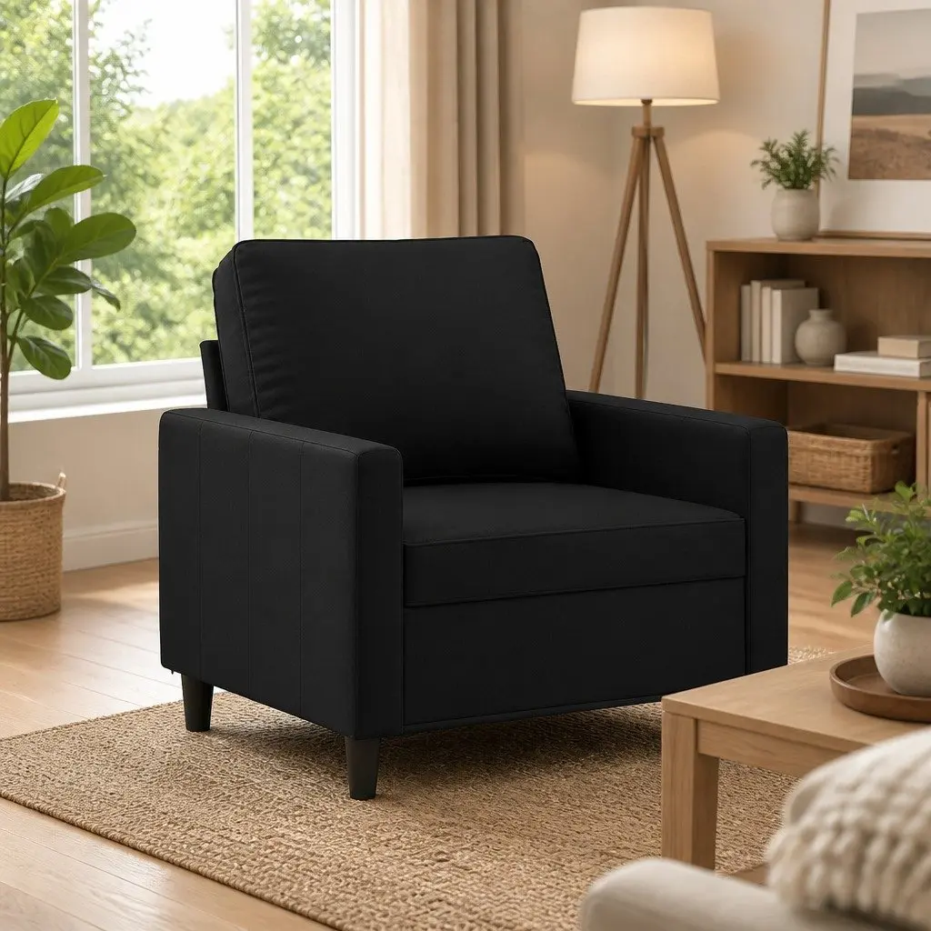 Black Velvet Sofa Chair Modern Accent 60cm