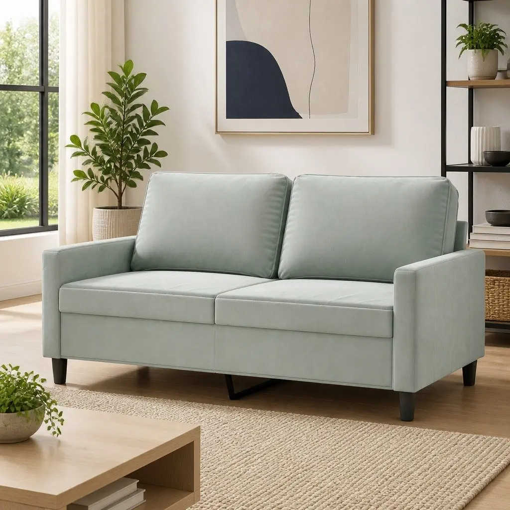 2-Seater Sofa Grey Velvet Modern Lounge Settee 140cm
