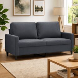 2-Seater Sofa Grey Velvet 140cm Modern Living Room Couch Padded Armrests