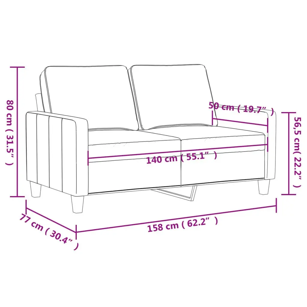 2-Seater Sofa Grey Velvet 140cm Modern Living Room Couch Padded Armrests