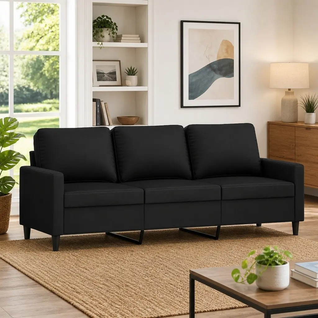 3-Seater Sofa Black 180cm Velvet Lounge Couch Living Room Furniture Comfortable