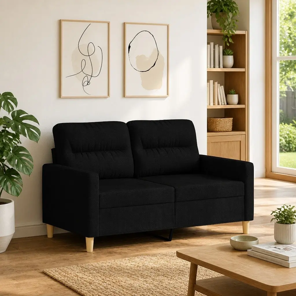 2-Seater Sofa Black Fabric Modern Lounge Couch 120cm