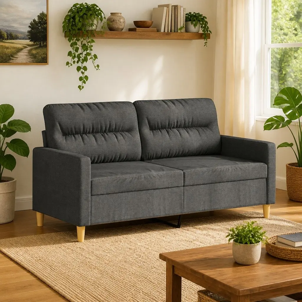 2-Seater Sofa Grey Fabric 140cm Modern Lounge Couch