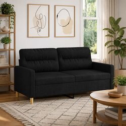 2-Seater Sofa Black Fabric 140cm Living Room Couch Modern Design Comfortable