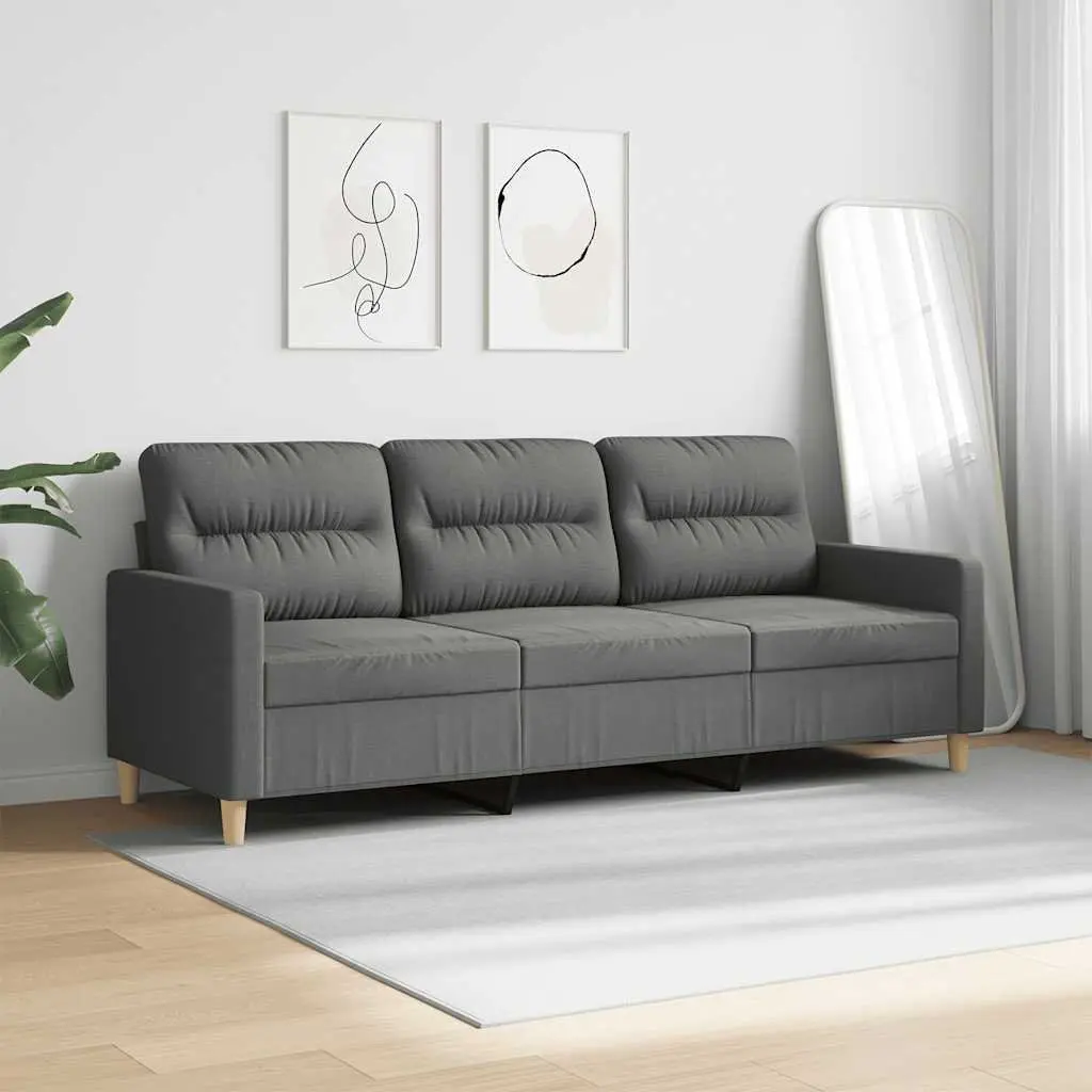 3-Seater Sofa Grey Fabric Modern 180cm