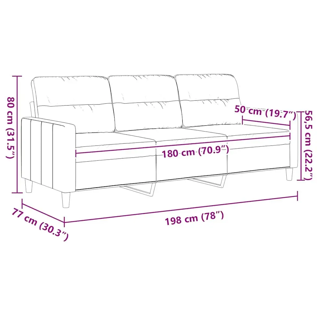 3-Seater Sofa Grey Fabric Modern 180cm
