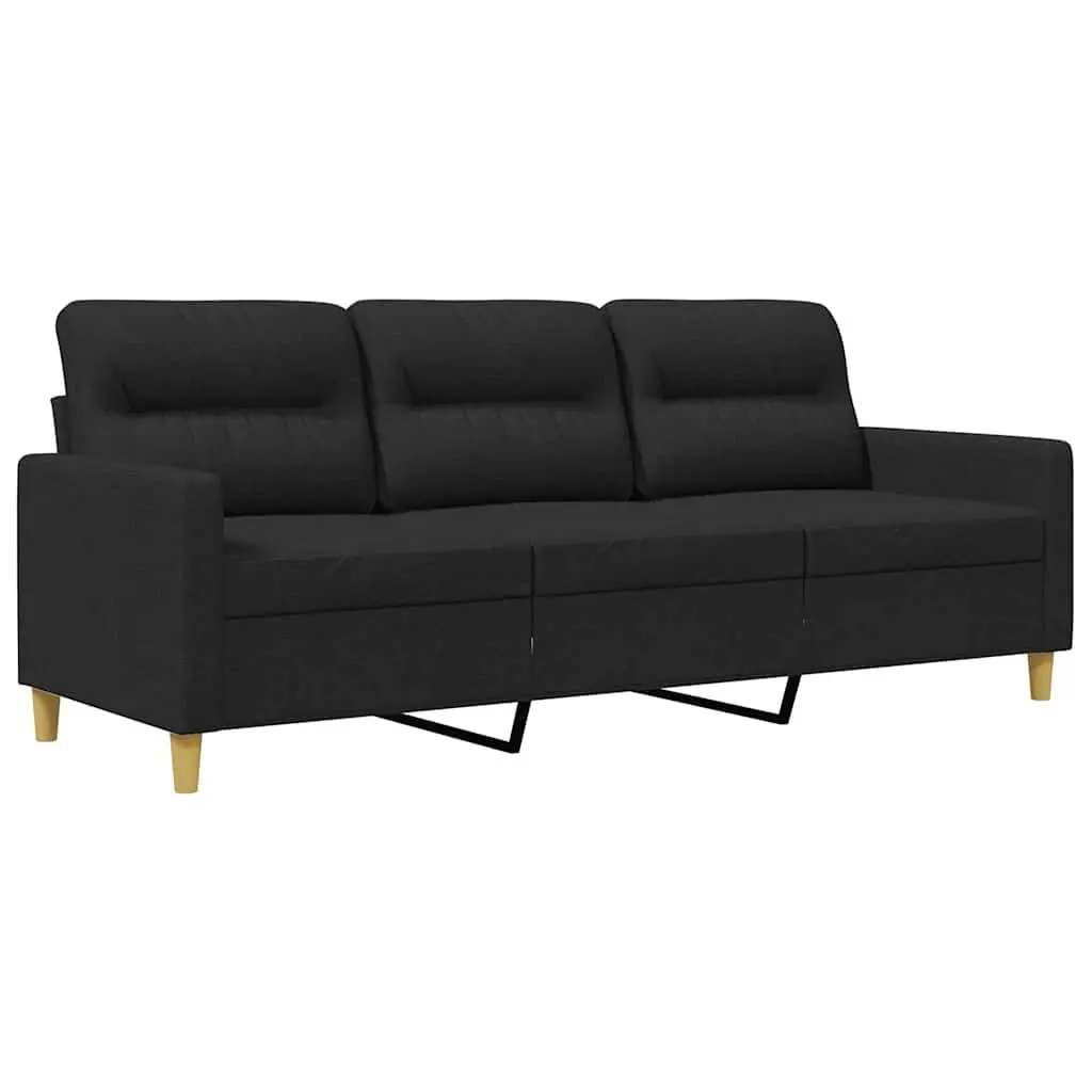 3-Seater Sofa Black 180cm Modern Living Room Couch Fabric Upholstered Furniture