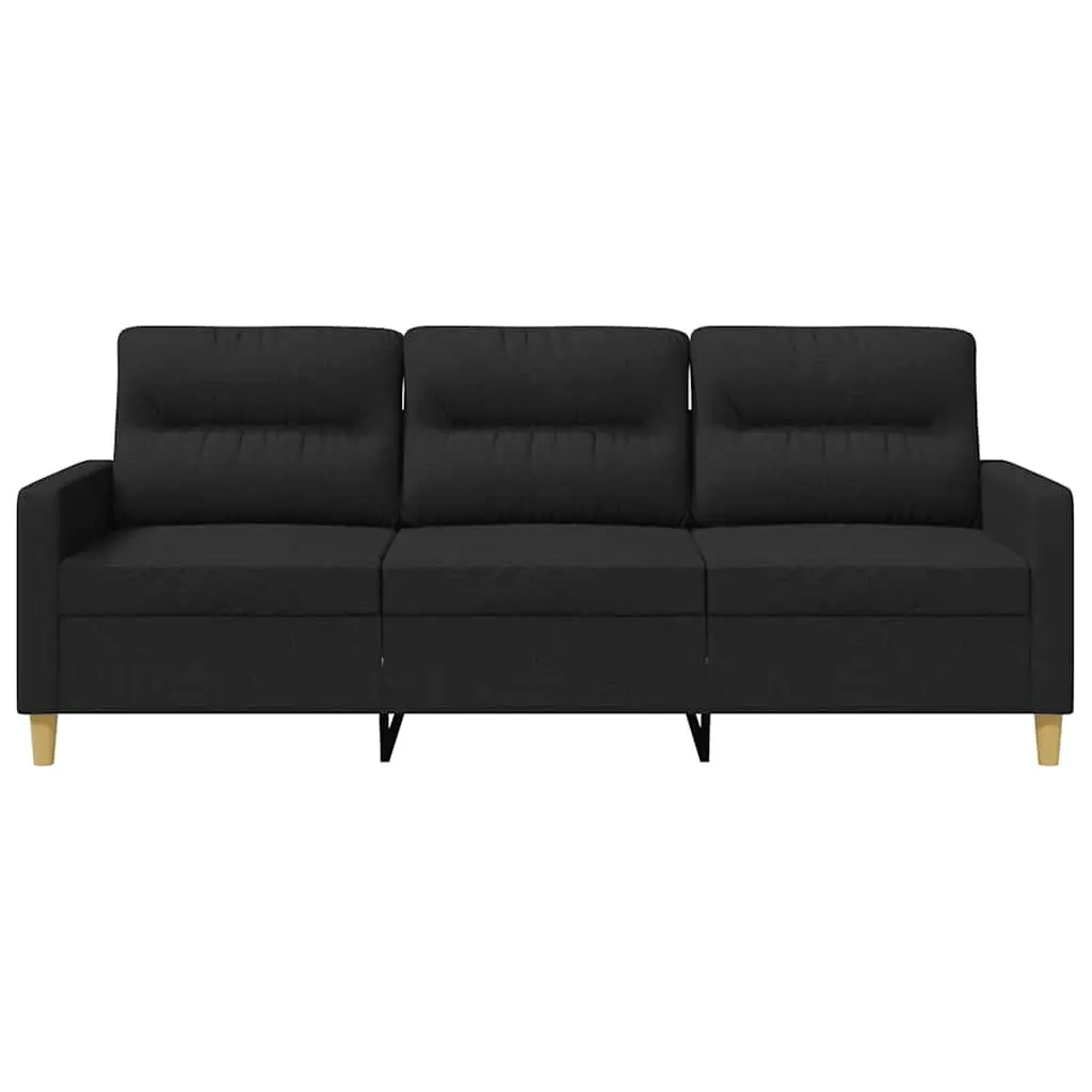 3-Seater Sofa Black 180cm Modern Living Room Couch Fabric Upholstered Furniture