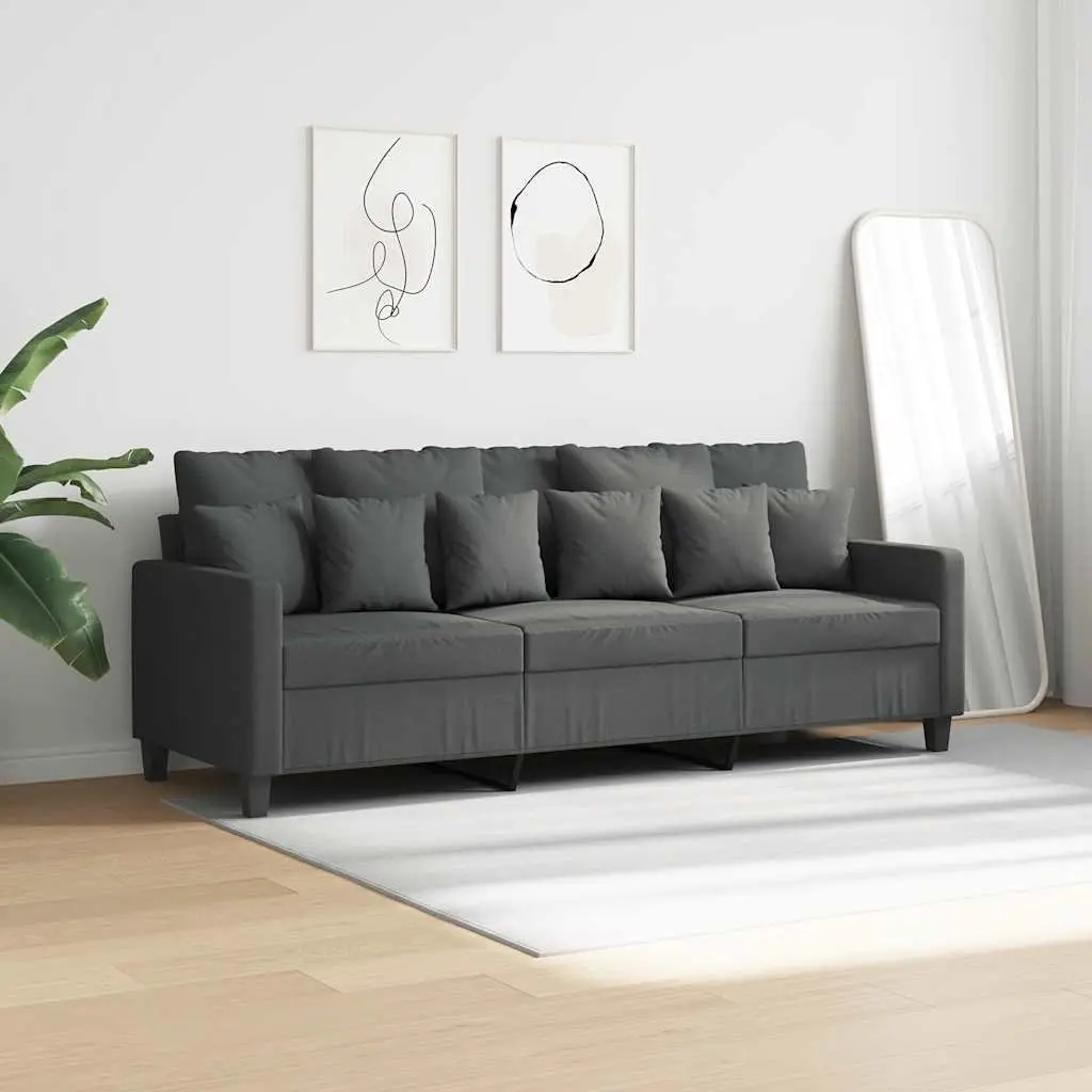 3-Seater Sofa Dark Grey Fabric Upholstered 180cm Living Room Couch
