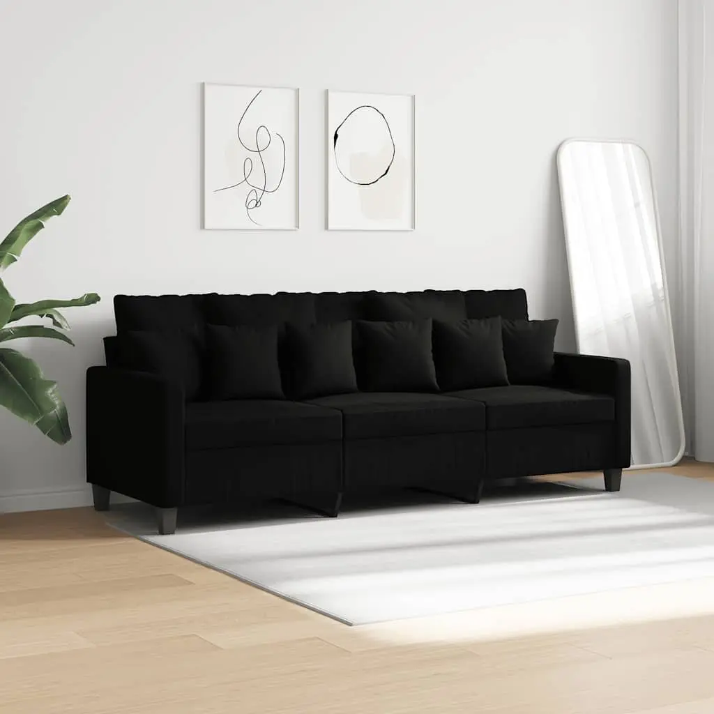 3-Seater Sofa Black 180cm Fabric Lounge Couch Living Room Furniture Modern