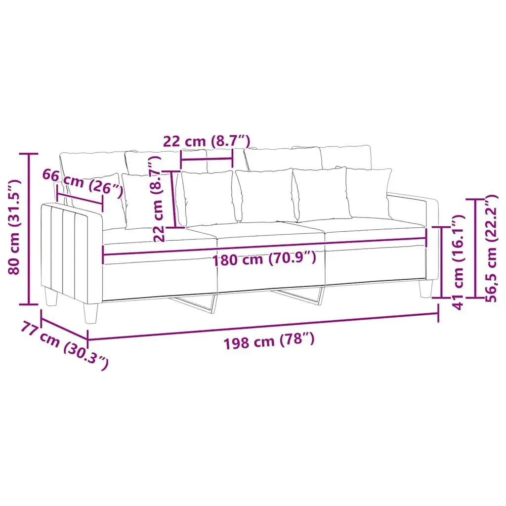 3-Seater Sofa Black 180cm Fabric Lounge Couch Living Room Furniture Modern