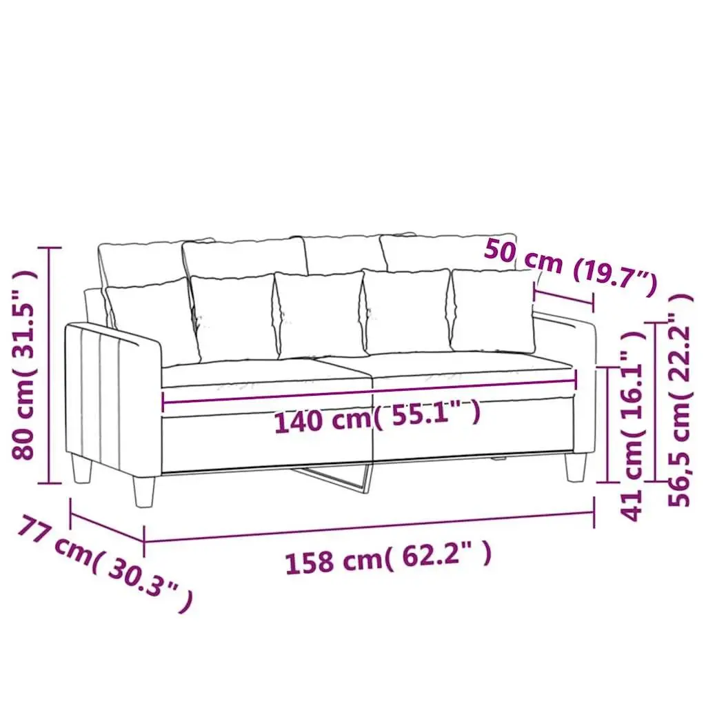2-Seater Sofa Grey Velvet 140cm Modern Living Room Couch Padded Armrests
