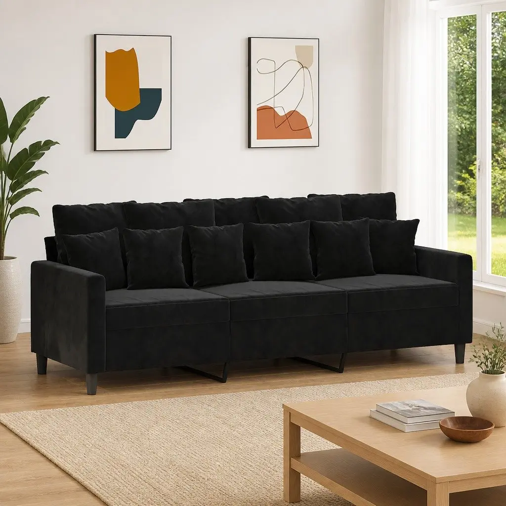 3-Seater Sofa in Black Velvet