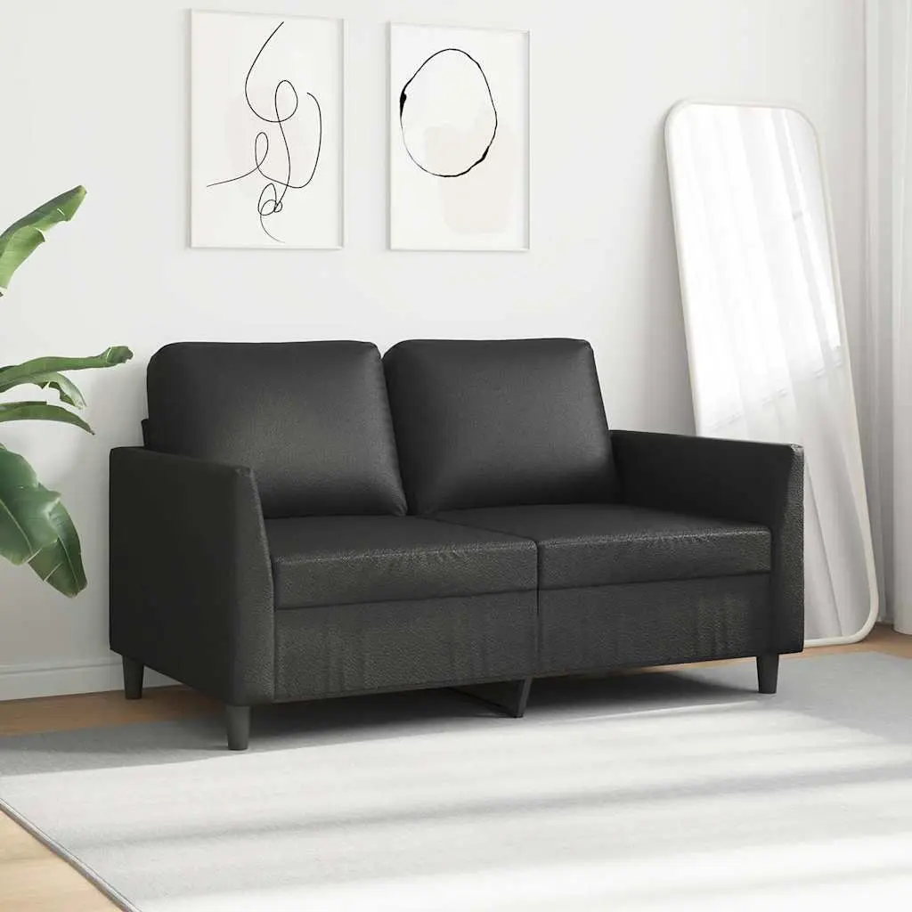 2-Seater Sofa Black Faux Leather 120cm Modern Living Room Couch