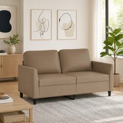 2-Seater Sofa Brown Faux Leather Lounge Couch Modern Living Room Furniture 140cm