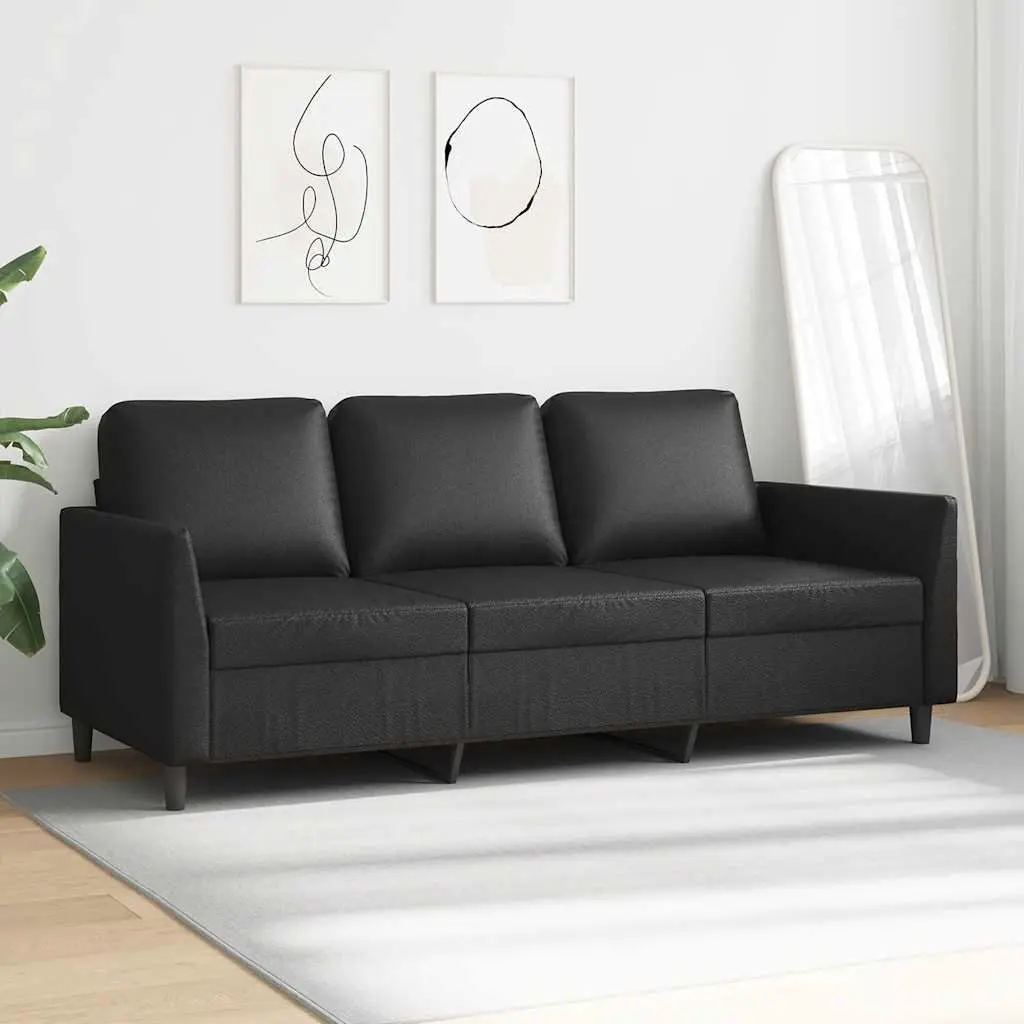 3-Seater Sofa Black 180cm Modern Lounge Couch Faux Leather Living Room Furniture