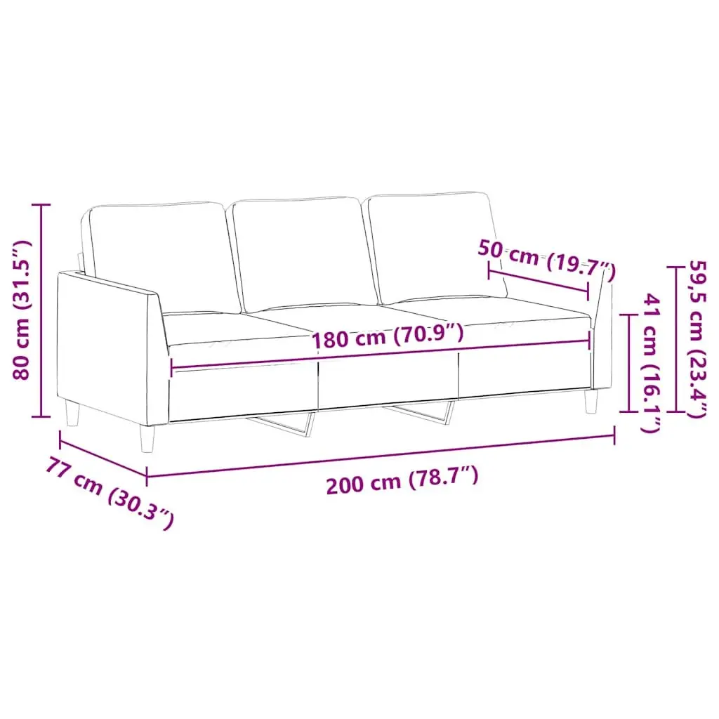 3-Seater Sofa Cappuccino Faux Leather 180cm Living Room Couch