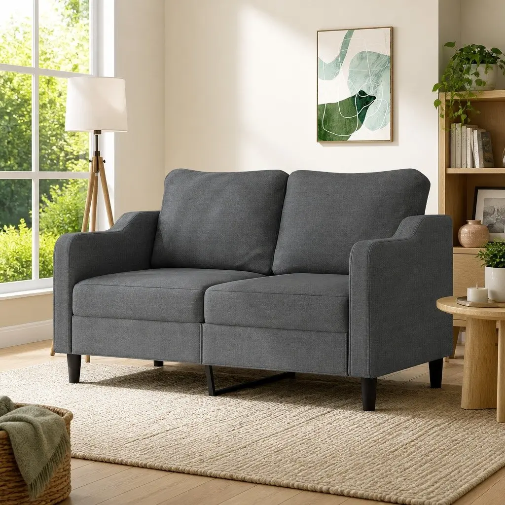 2-Seater Sofa Grey Fabric Modern 140cm
