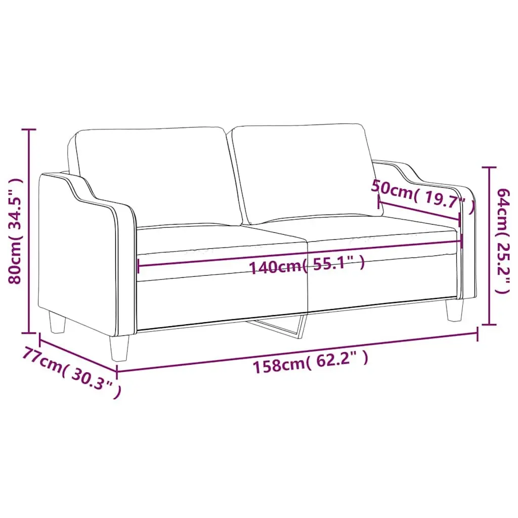 2-Seater Sofa Black 140cm Fabric Upholstered Padded Couch