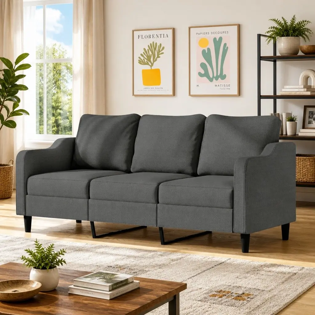 3-Seater Sofa in Grey for Relaxation