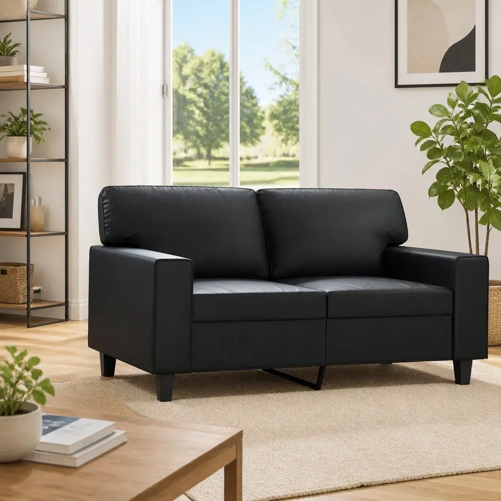 2-Seater Sofa Modern Black 120cm Faux Leather Lounge Furniture