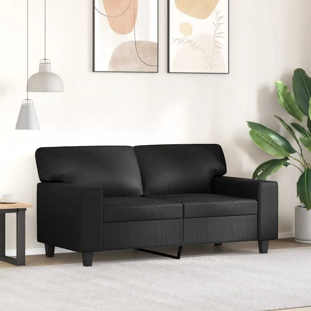 2-Seater Sofa Modern Black 120cm Faux Leather Lounge Furniture