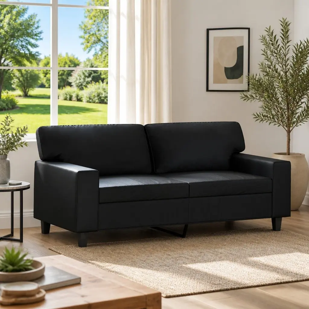 2-Seater Sofa Black 140cm Modern Lounge Couch Faux Leather Living Room Furniture