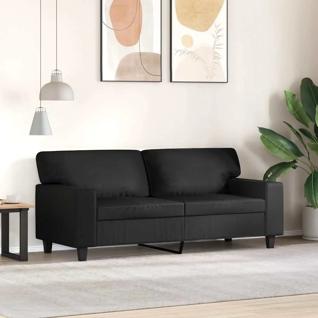 2-Seater Sofa Black 140cm Modern Lounge Couch Faux Leather Living Room Furniture