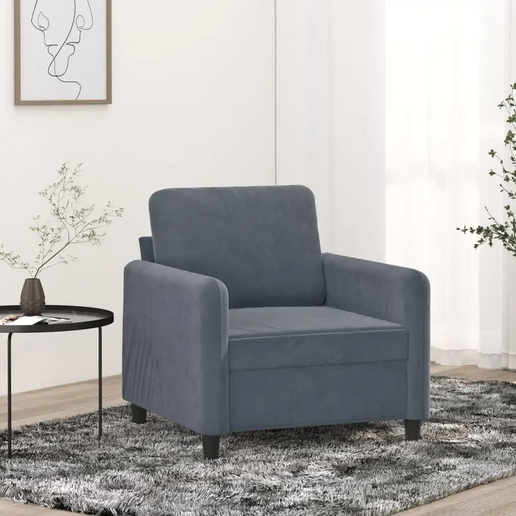 Grey Velvet Sofa Chair 60cm Modern Accent Armchair Lounge Seat Furniture