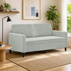 Friendly Light Grey 2-Seater Sofa - Velvet Lounge Couch