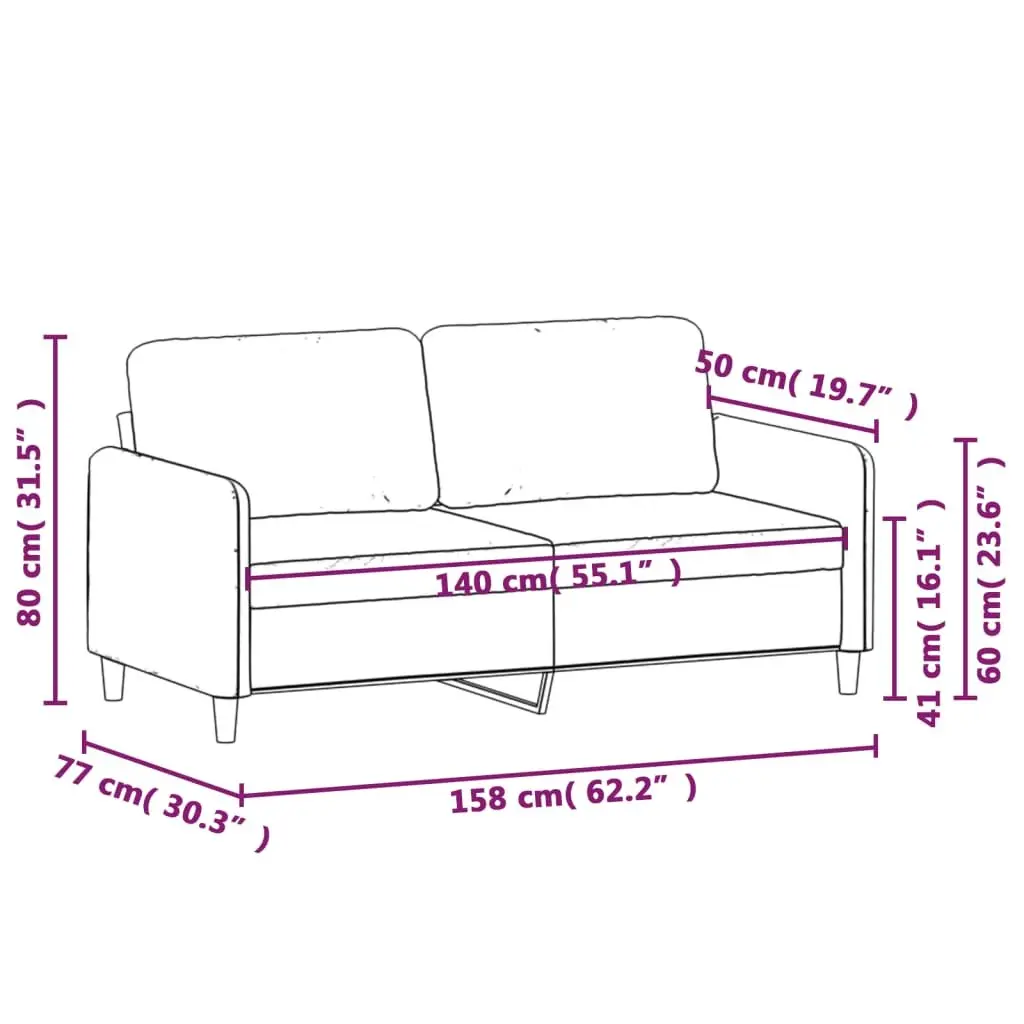 2-Seater Sofa Grey 140cm Modern Living Room Couch Velvet Upholstered Furniture