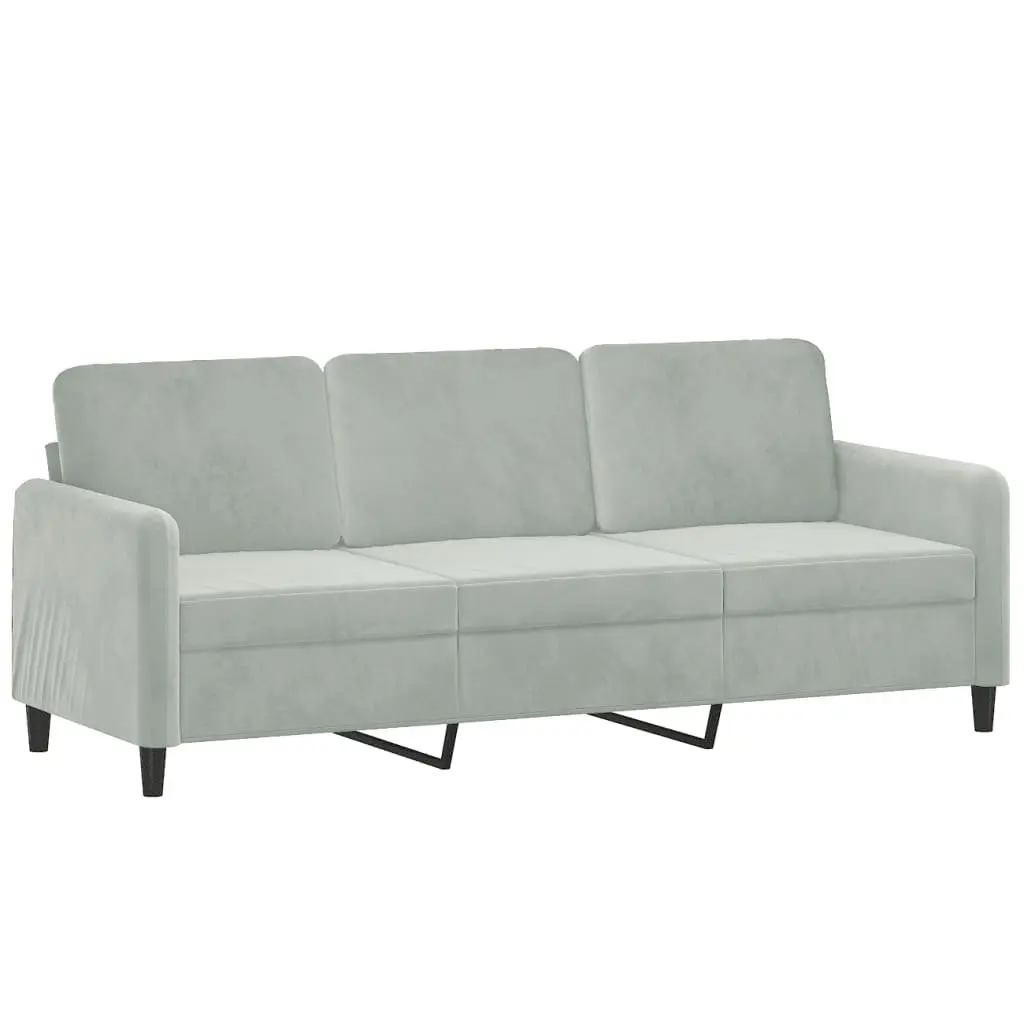 3-Seater Sofa Grey Velvet 180cm Living Room Couch Padded Armrests Modern Design