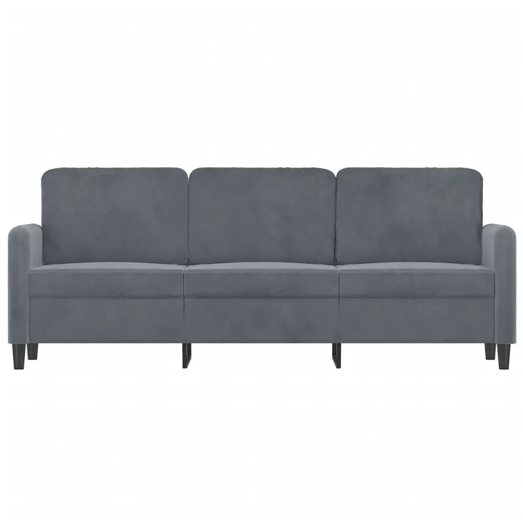 3-Seater Sofa Grey Velvet 180cm Modern Couch
