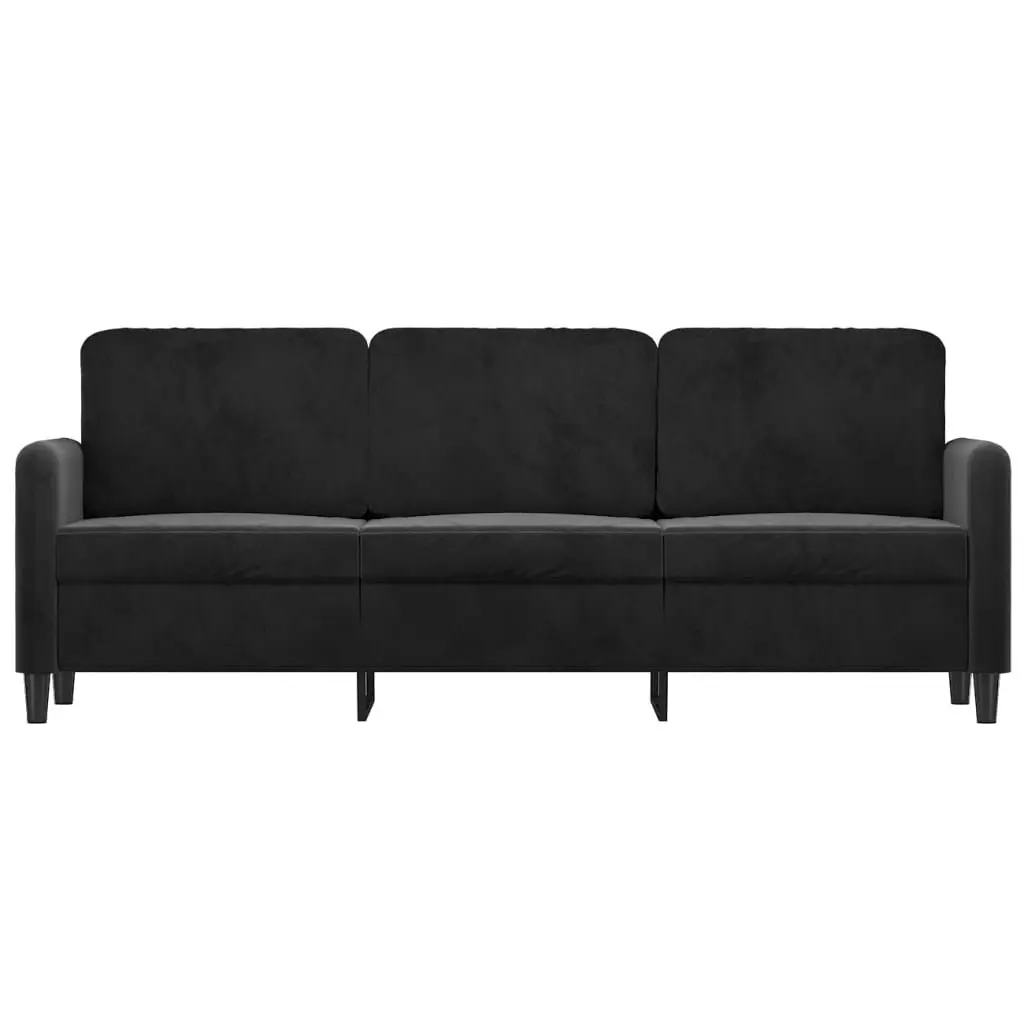 3-Seater Sofa Black Velvet 180cm Modern Living Room Couch Padded Armrest