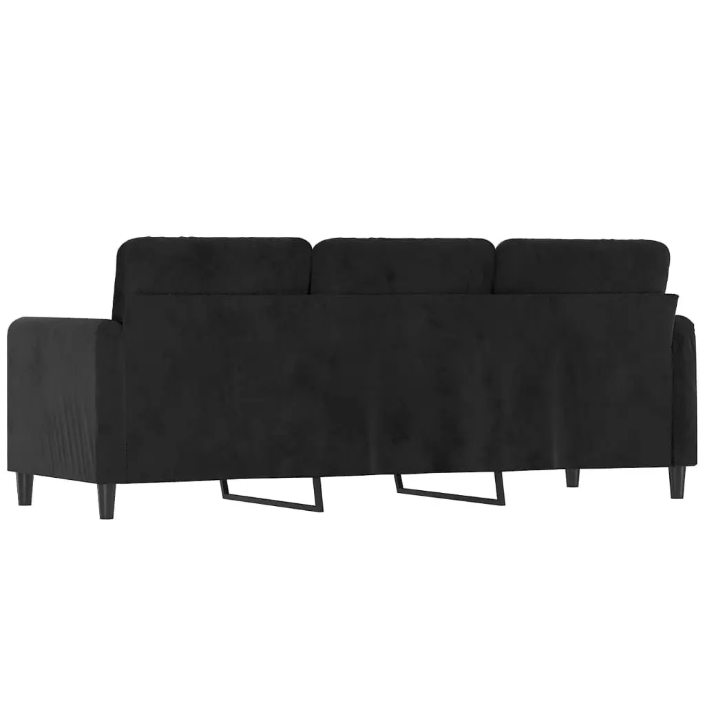 3-Seater Sofa Black Velvet 180cm Modern Living Room Couch Padded Armrest