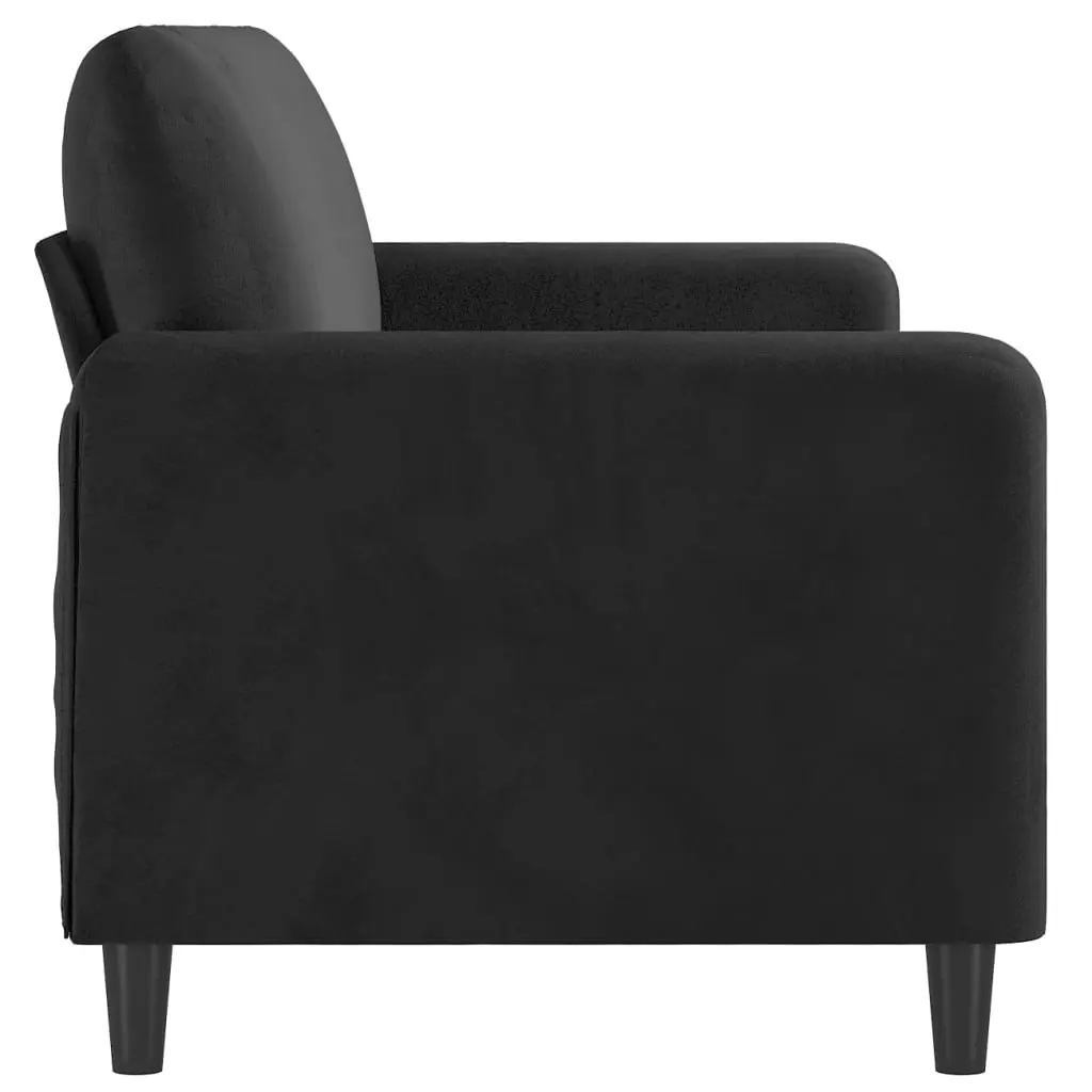 3-Seater Sofa Black Velvet 180cm Modern Living Room Couch Padded Armrest