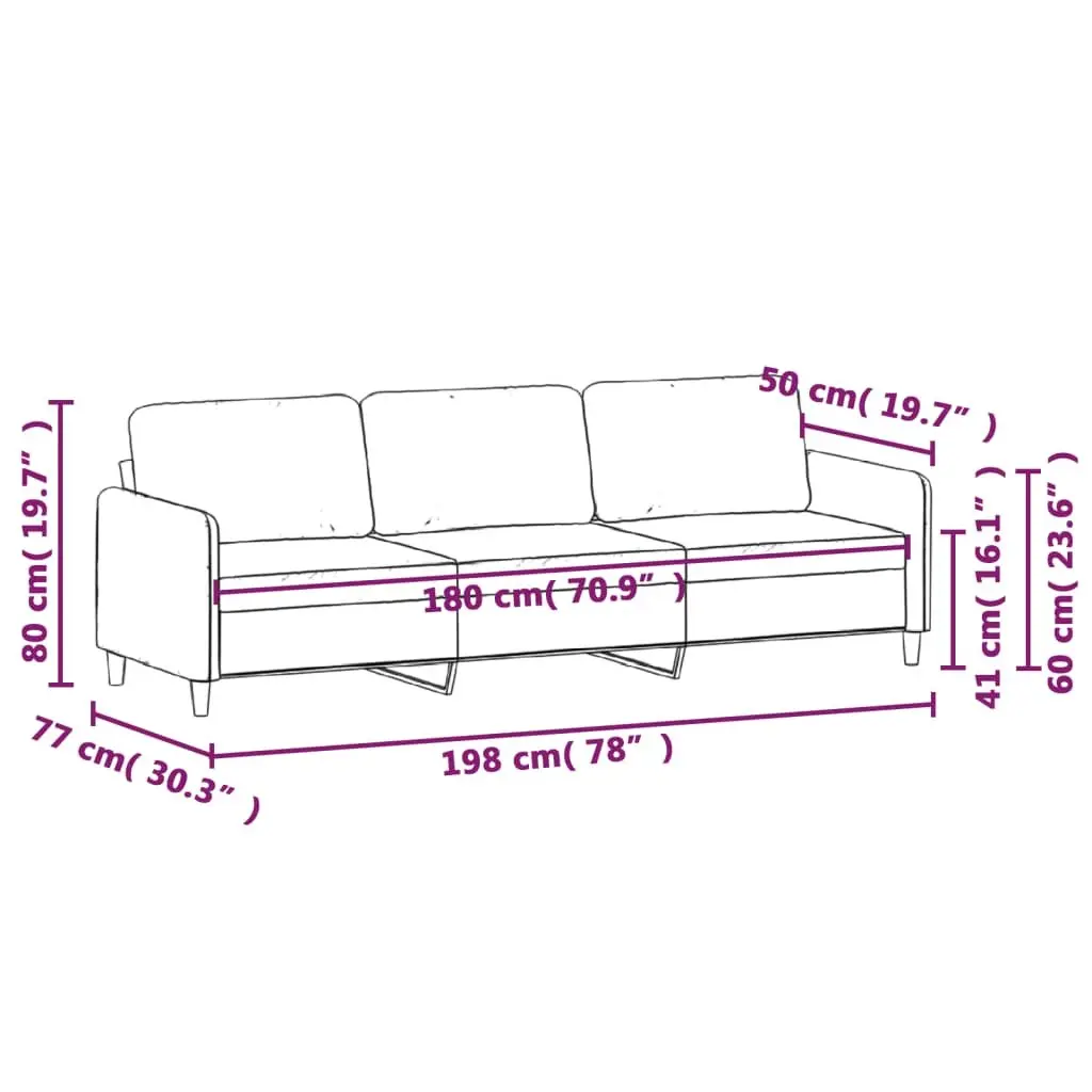 3-Seater Sofa Black Velvet 180cm Modern Living Room Couch Padded Armrest