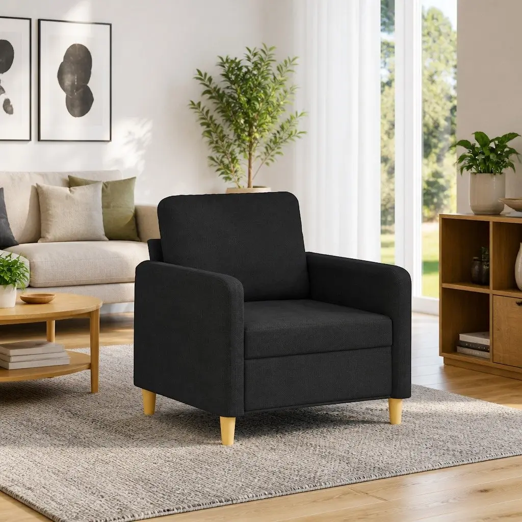Black Fabric Sofa Chair 60cm Modern Living Room Armchair Lounge Seat
