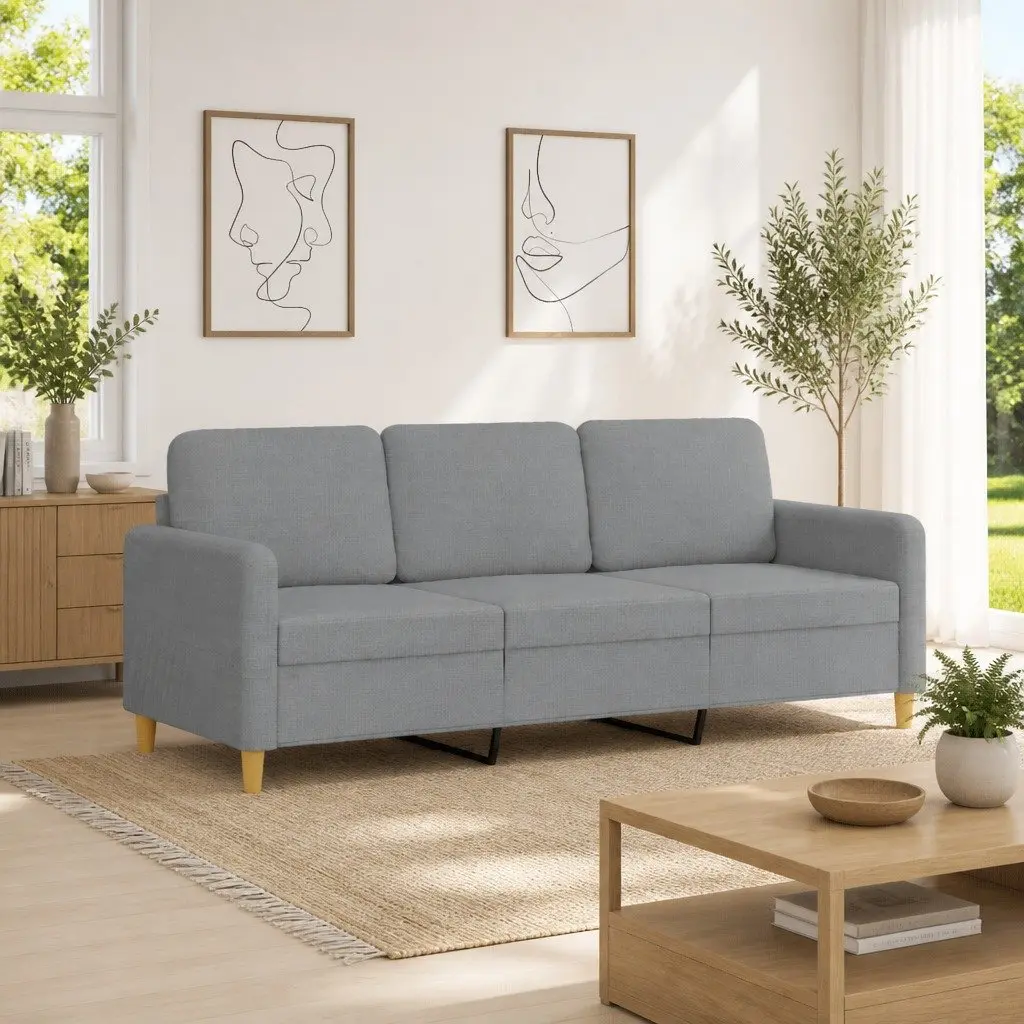 Grey Fabric Upholstered 3-Seater Sofa 180cm Modern Couch for Living Room