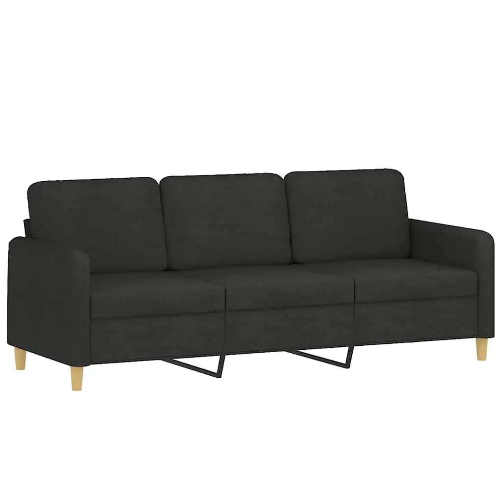 3-Seater Sofa Black Fabric 180cm Modern Upholstered Couch