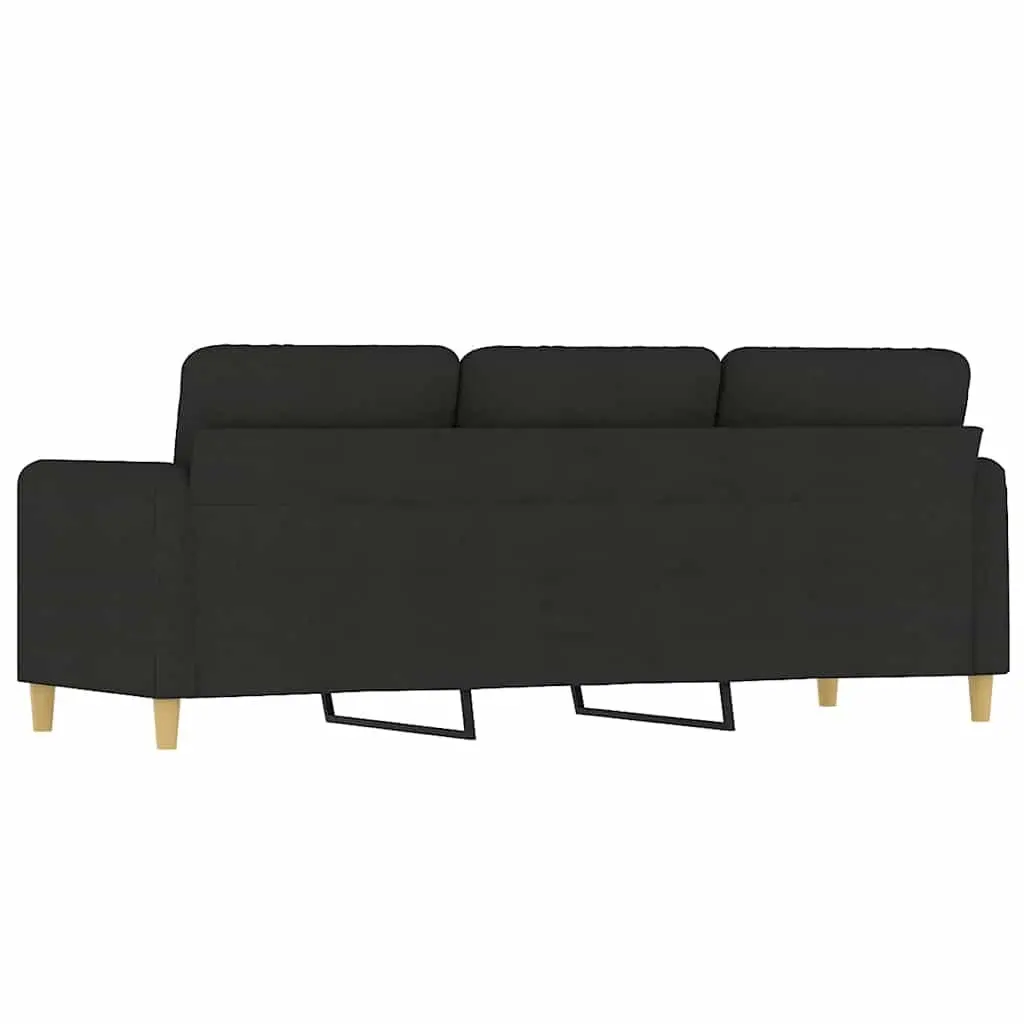 3-Seater Sofa Black Fabric 180cm Modern Upholstered Couch