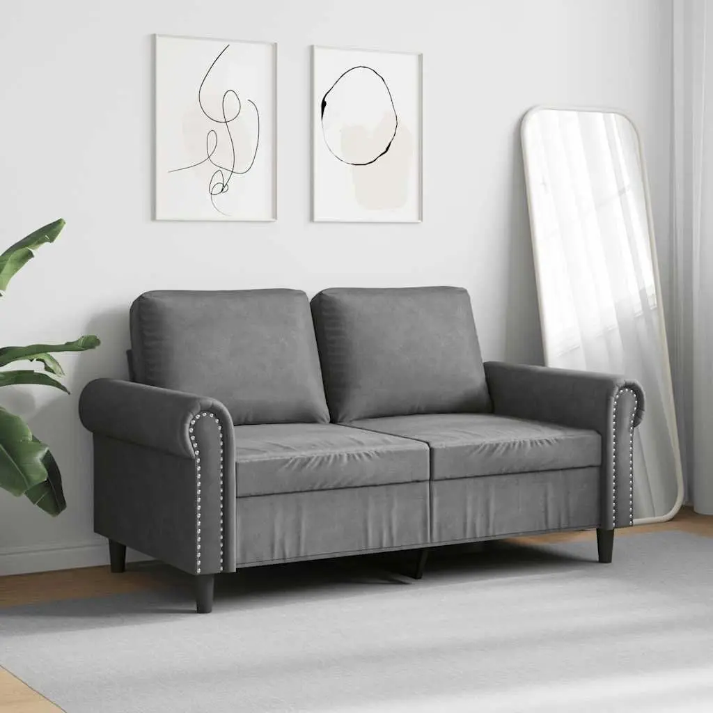 Grey Velvet Lounge Couch 120cm Modern 2-Seater Sofa