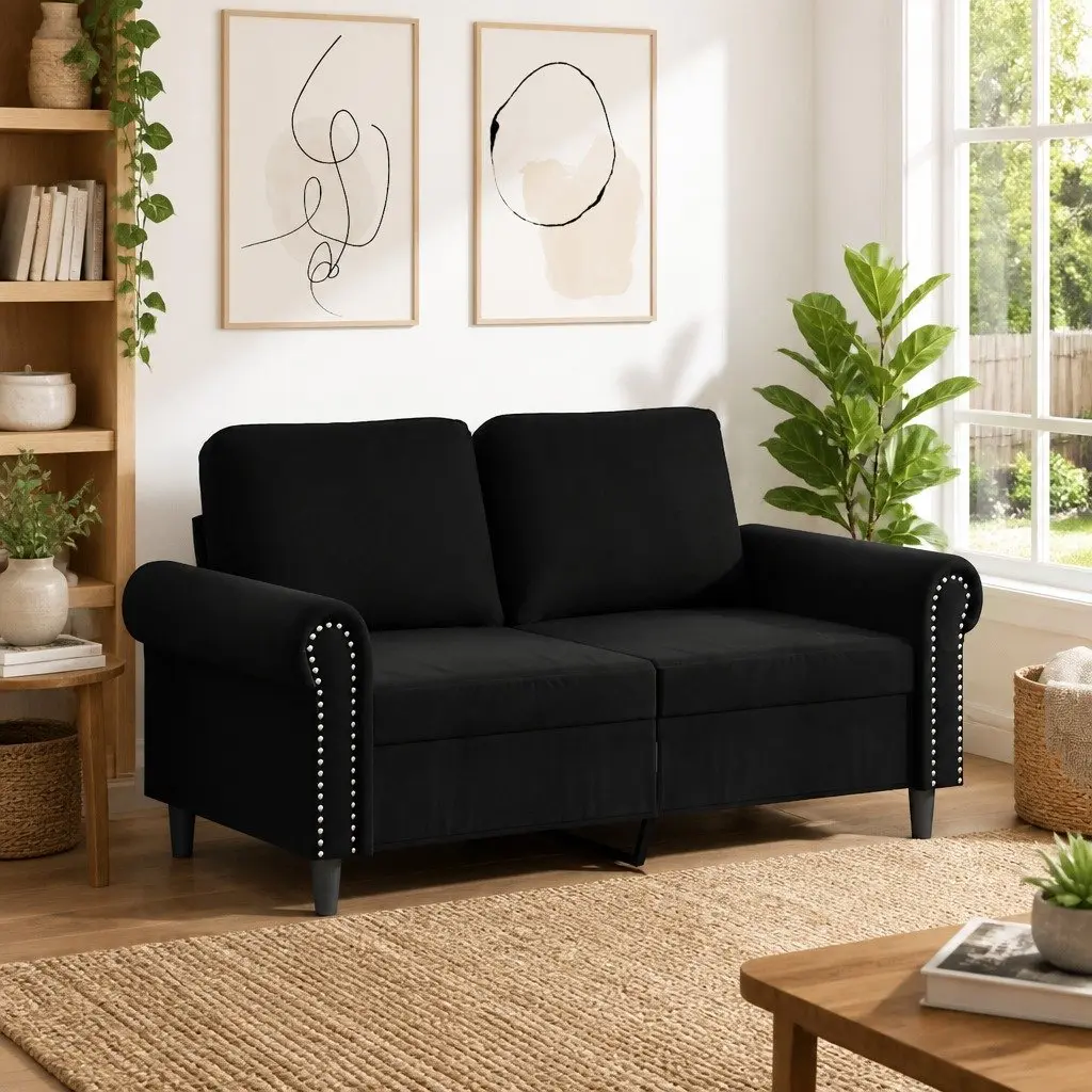 2-Seater Sofa Black 120cm Modern Living Room Couch Velvet Lounge Furniture