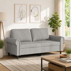2-Seater Sofa Grey 140cm Modern Living Room Lounge Couch Velvet Upholstered