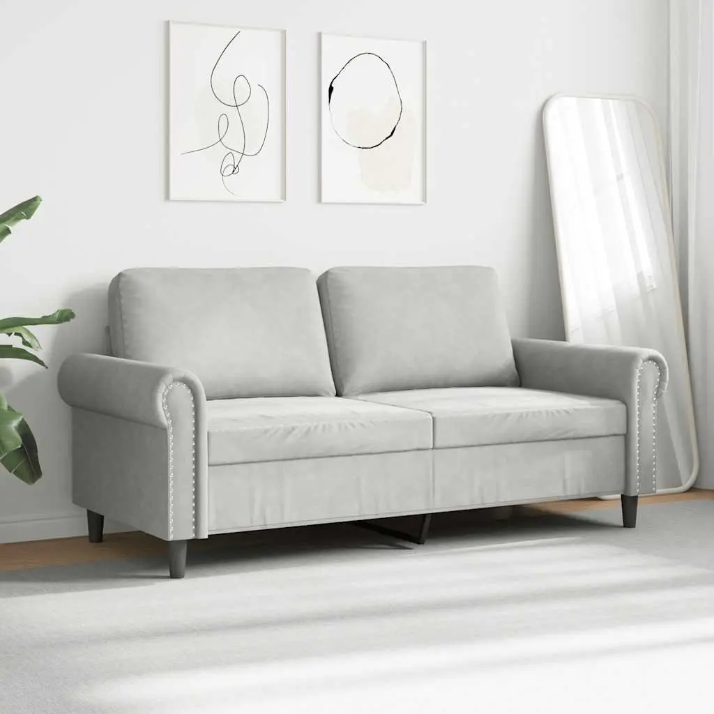 2-Seater Sofa Grey 140cm Modern Velvet Upholstered Couch