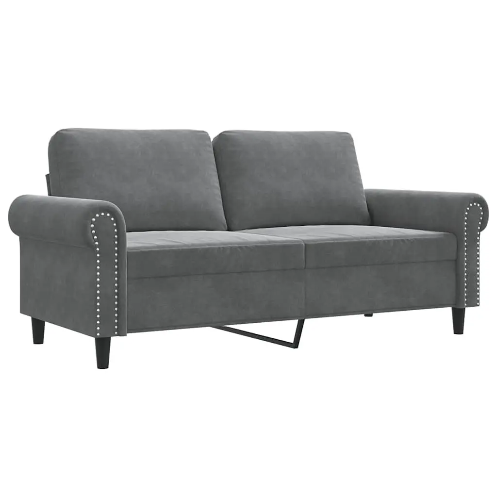 2-Seater Sofa Grey Velvet Upholstered 140cm Modern Living Room Couch