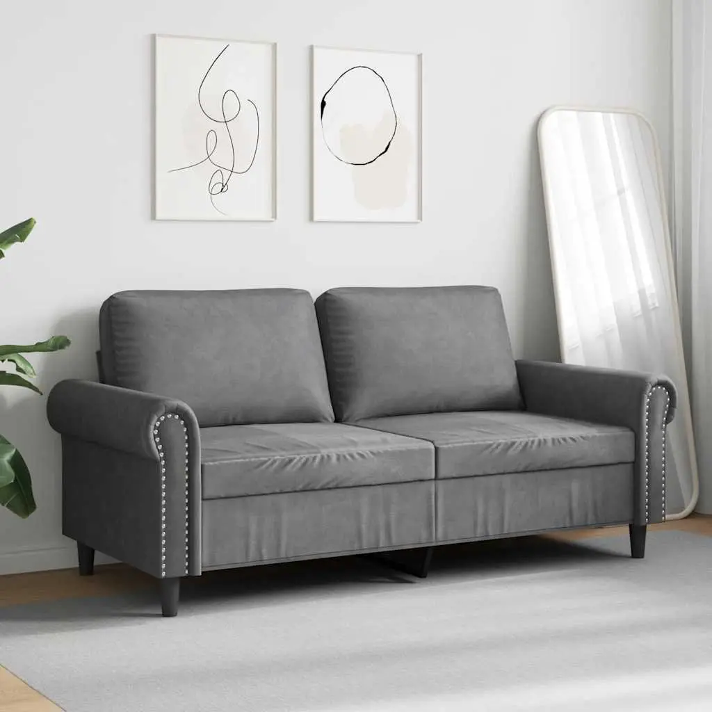 2-Seater Sofa Grey Velvet Upholstered 140cm Modern Living Room Couch