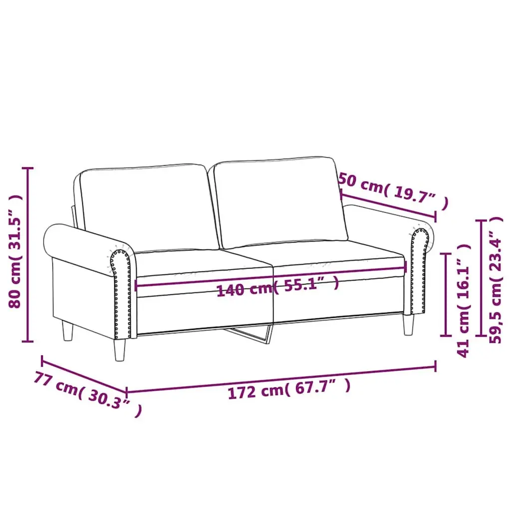 2-Seater Sofa Grey Velvet Upholstered 140cm Modern Living Room Couch