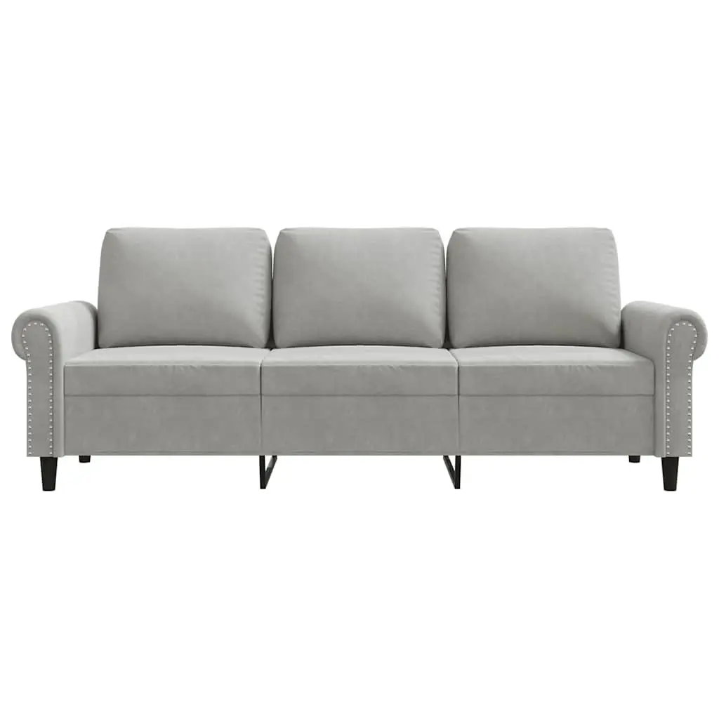 3-Seater Sofa Grey Velvet Living Room Couch Modern Design Comfortable Furniture